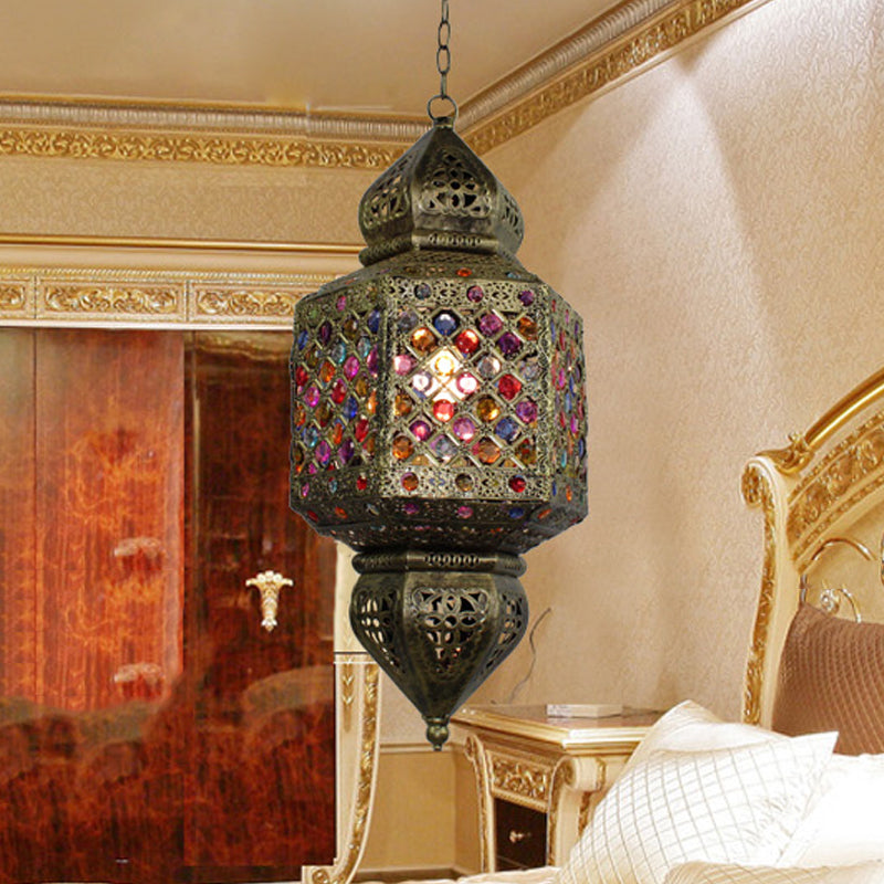 Vintage Metal Bronze Lantern Pendant Light - Suspended Ceiling Fixture Ideal For Bedroom