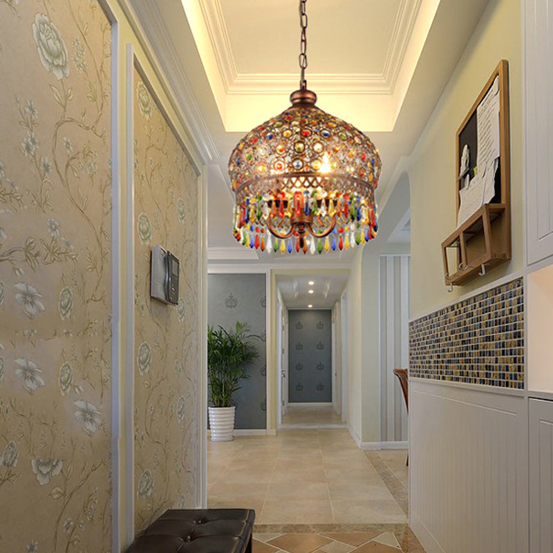 Brass 3-Head Metal Dome Chandelier Pendant For Corridors