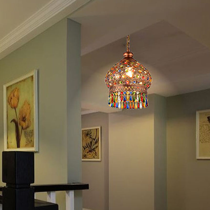 Brass 3-Head Metal Dome Chandelier Pendant For Corridors