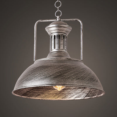 Industrial Domed Pendant Light - 1 Metal In Aged Silver For Dining Room / 16.5