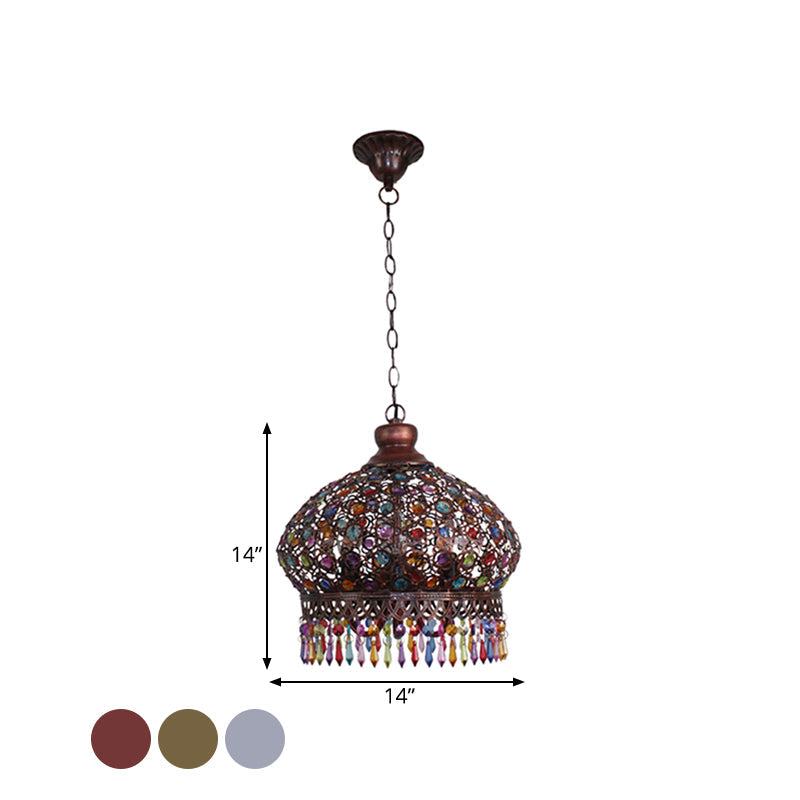 Metal Dome Chandelier Light Fixture - 14/18 Width Decorative 3-Light Hanging Lamp For Living Room In