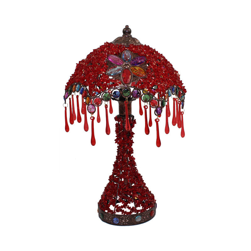 Art Deco Scalloped Nightstand Lamp - Metal Base Red/Purple Glow Perfect Living Room Table Lighting