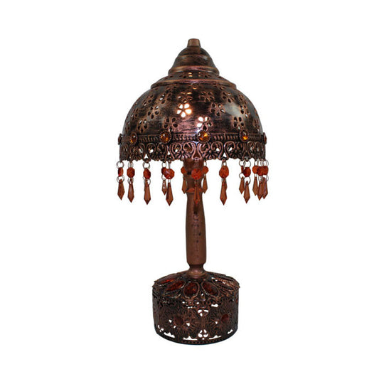 Art Deco Copper Nightstand Lamp For Living Room - Metal Bowl Design With 1 Head