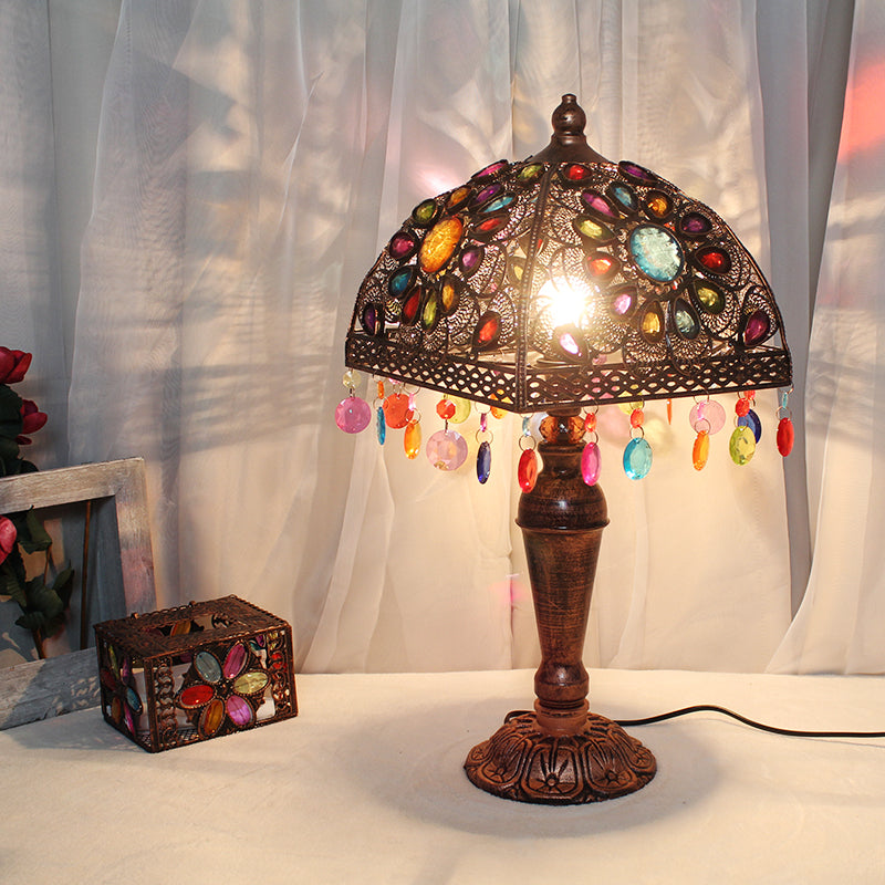 Bronze Metal Nightstand Light With Antique Hollow Table Design - Perfect For Living Room