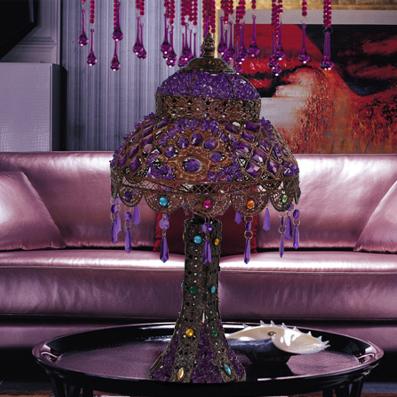 Dome Purple Metal Nightstand Lamp With Crystal Decoration & 1 Light - Bedroom Night Table Lighting