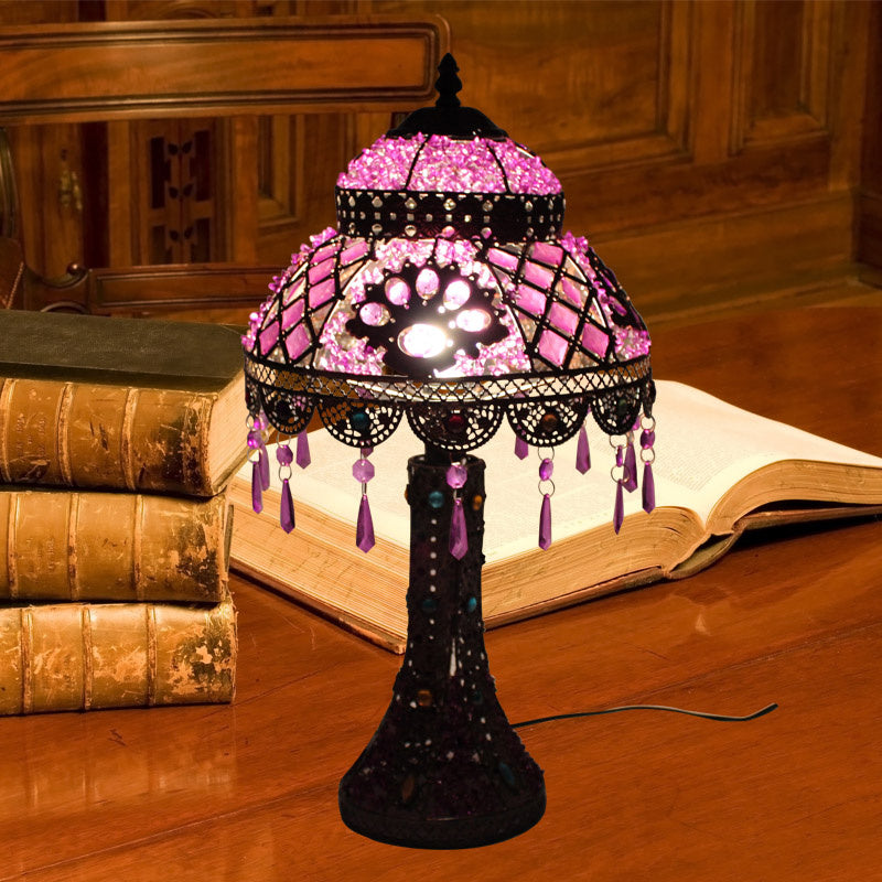 Dome Purple Metal Nightstand Lamp With Crystal Decoration & 1 Light - Bedroom Night Table Lighting