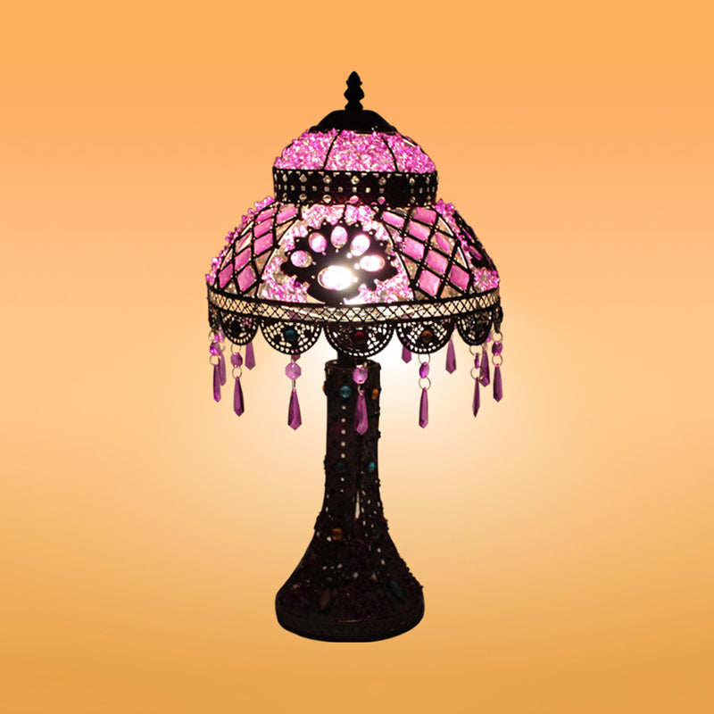 Dome Purple Metal Nightstand Lamp With Crystal Decoration & 1 Light - Bedroom Night Table Lighting