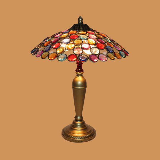 Traditional Conical Night Lamp With Metal Base - 12/16 Wide 1 Bulb Brass/Copper Finish Ideal For