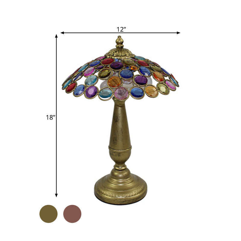 Traditional Conical Night Lamp With Metal Base - 12/16 Wide 1 Bulb Brass/Copper Finish Ideal For