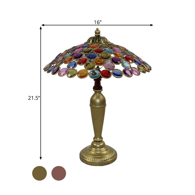 Traditional Conical Night Lamp With Metal Base - 12/16 Wide 1 Bulb Brass/Copper Finish Ideal For