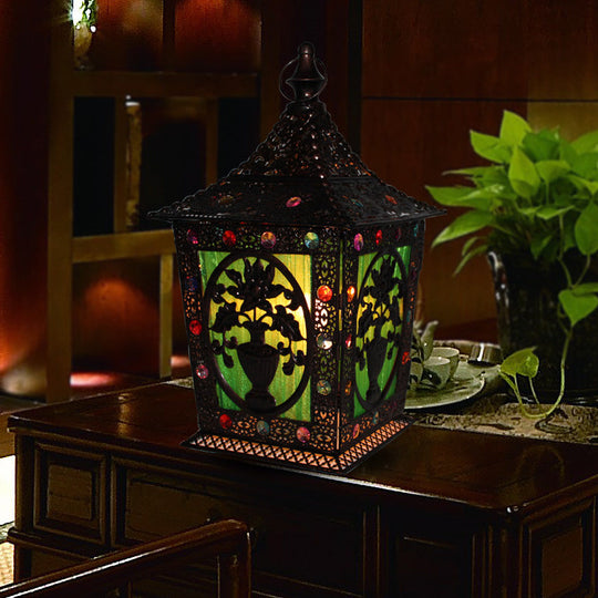 Metal Decorative Nightstand Lantern With Colorful Lighting For Living Room Night Time Ambiance