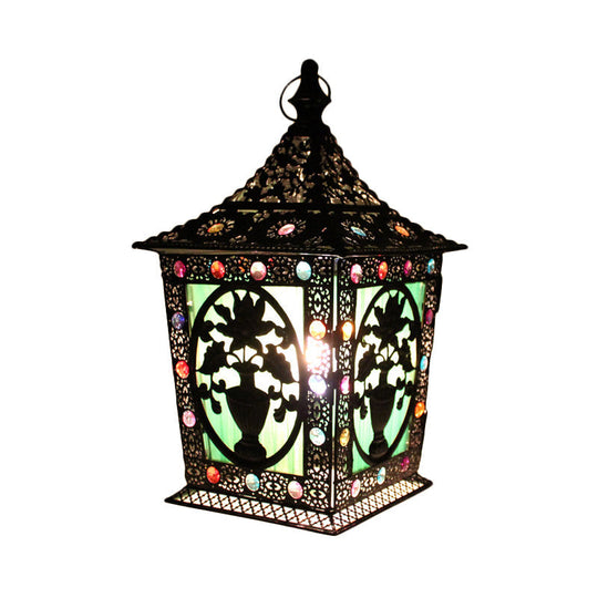 Metal Decorative Nightstand Lantern With Colorful Lighting For Living Room Night Time Ambiance