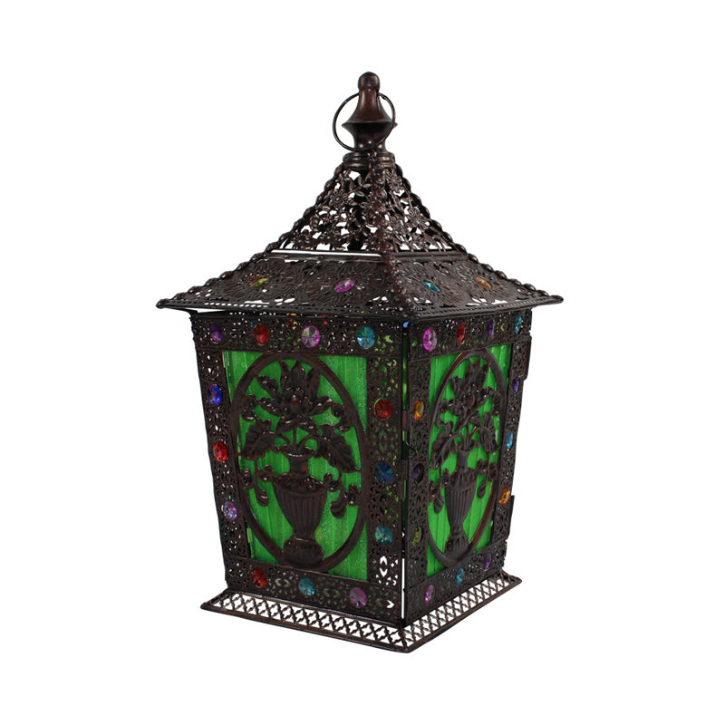 Metal Decorative Nightstand Lantern With Colorful Lighting For Living Room Night Time Ambiance