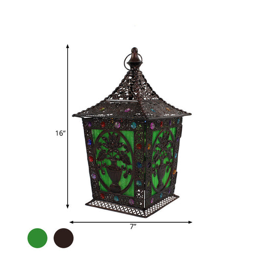 Metal Decorative Nightstand Lantern With Colorful Lighting For Living Room Night Time Ambiance