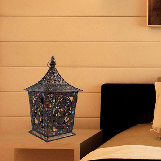 Metal Decorative Nightstand Lantern With Colorful Lighting For Living Room Night Time Ambiance