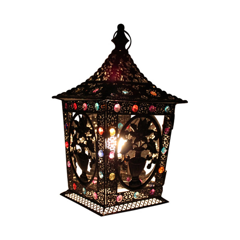 Metal Decorative Nightstand Lantern With Colorful Lighting For Living Room Night Time Ambiance