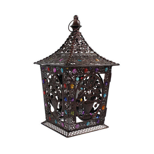 Metal Decorative Nightstand Lantern With Colorful Lighting For Living Room Night Time Ambiance