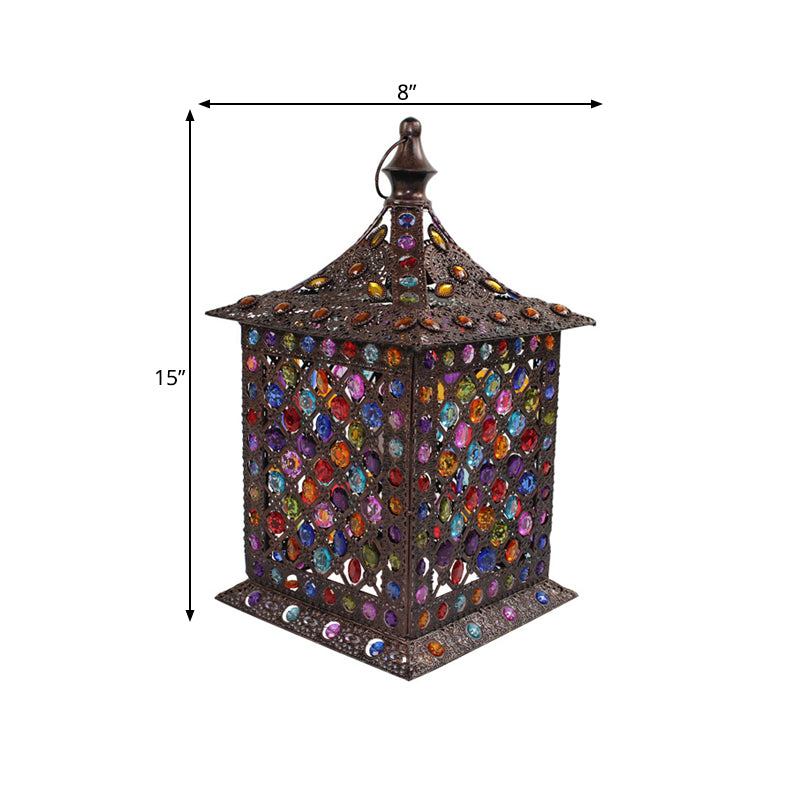 Metal Decorative Nightstand Lantern With Colorful Lighting For Living Room Night Time Ambiance