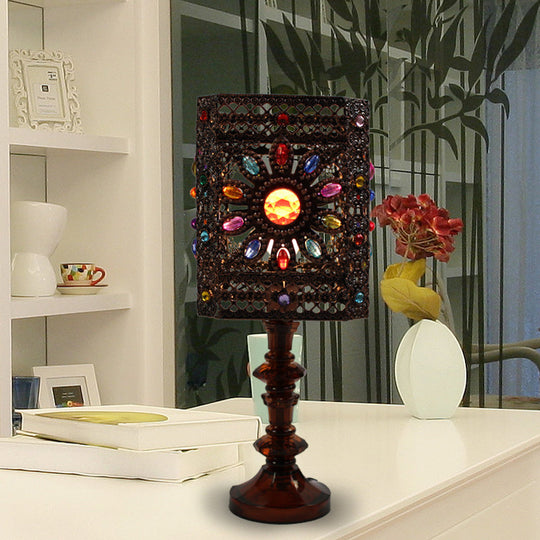 Metal Red/Purple Art Deco Table Lamp With Versatile Rectangle/Cylinder Design Perfect For Dining