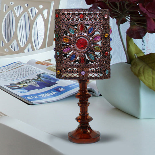 Metal Red/Purple Art Deco Table Lamp With Versatile Rectangle/Cylinder Design Perfect For Dining