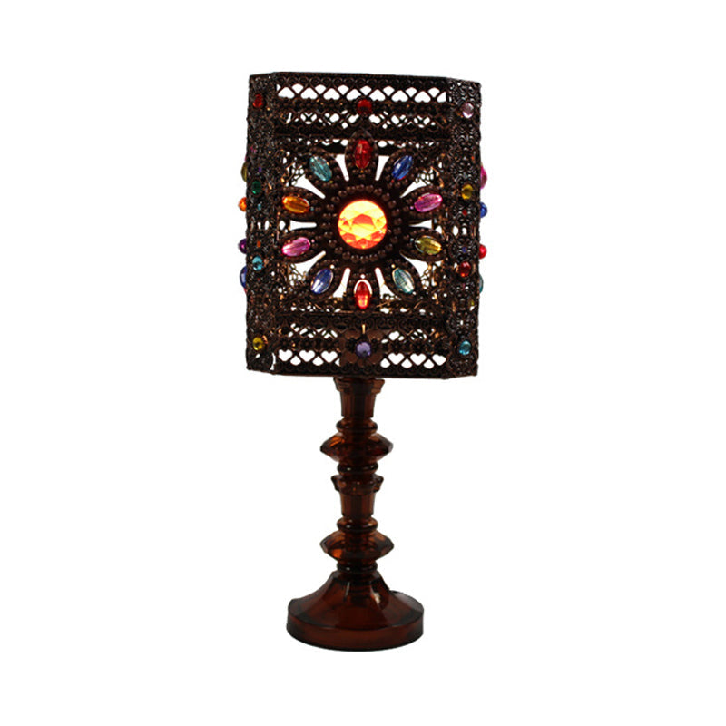 Metal Red/Purple Art Deco Table Lamp With Versatile Rectangle/Cylinder Design Perfect For Dining