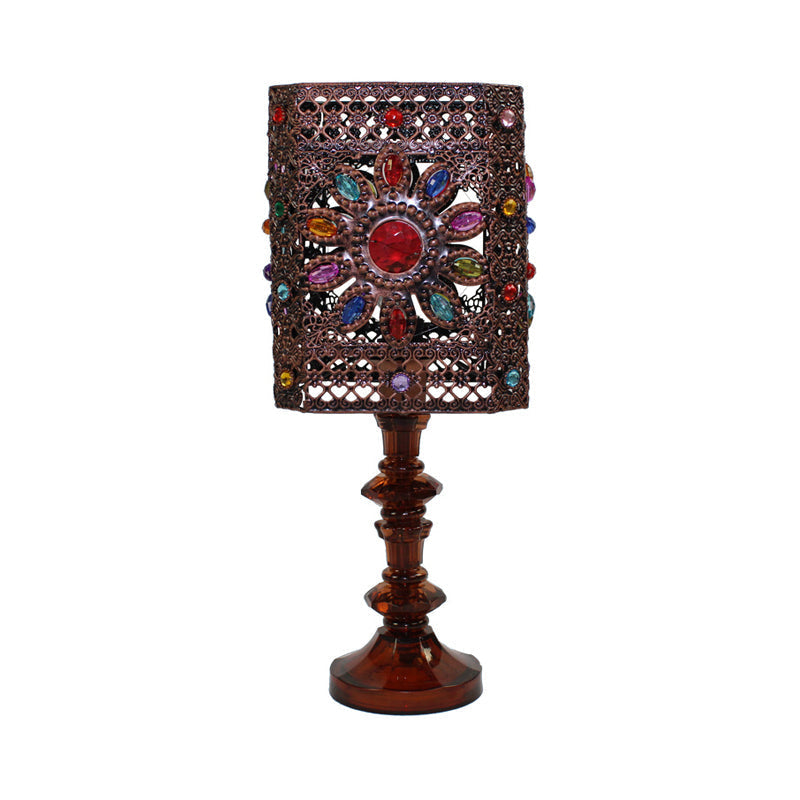 Metal Red/Purple Art Deco Table Lamp With Versatile Rectangle/Cylinder Design Perfect For Dining