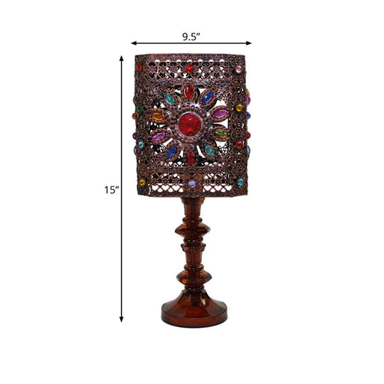 Metal Red/Purple Art Deco Table Lamp With Versatile Rectangle/Cylinder Design Perfect For Dining