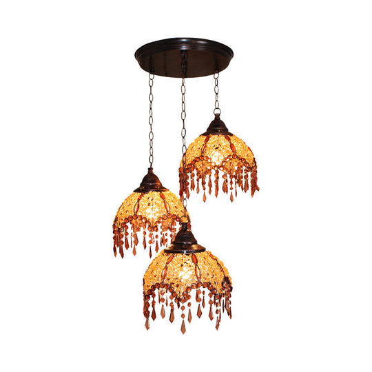 Scalloped Restaurant Pendant Light - Metal Cluster Lamp With Crystal Accents