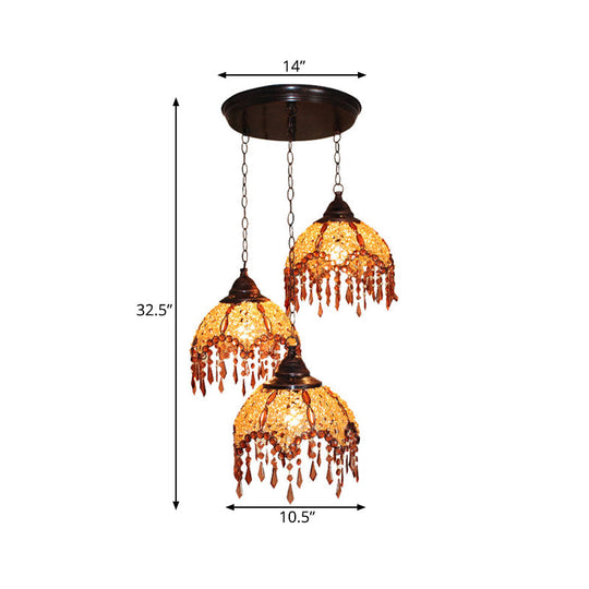 Scalloped Restaurant Pendant Light - Metal Cluster Lamp With Crystal Accents