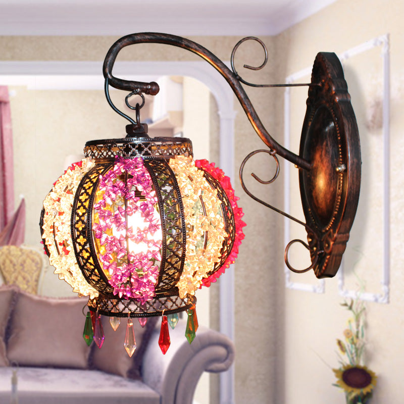 Rustic Metal Globe Wall Sconce Light - Traditional 1-Head Fixture For Living Room