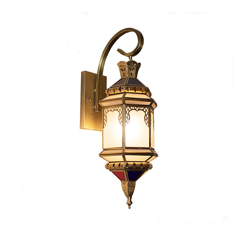 Arab Brass Wall Mounted Metal Lantern - 1-Head Sconce With Opal Glass Shade