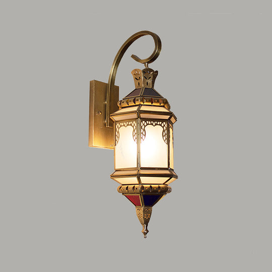 Arab Brass Wall Mounted Metal Lantern - 1-Head Sconce With Opal Glass Shade