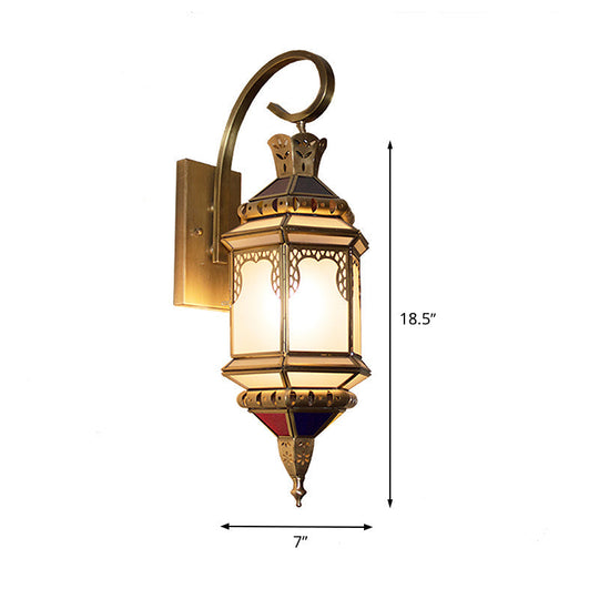 Arab Brass Wall Mounted Metal Lantern - 1-Head Sconce With Opal Glass Shade