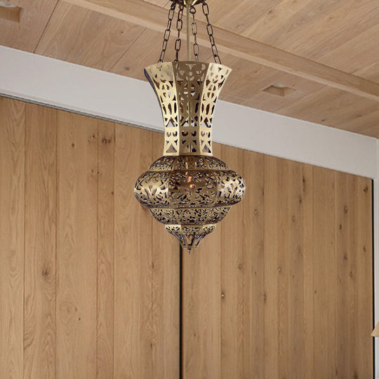 Antiqued Brass Ceiling Lamp with Vase Shade - Flush Mount, 3 Bulbs - Perfect for Dining Table Lighting