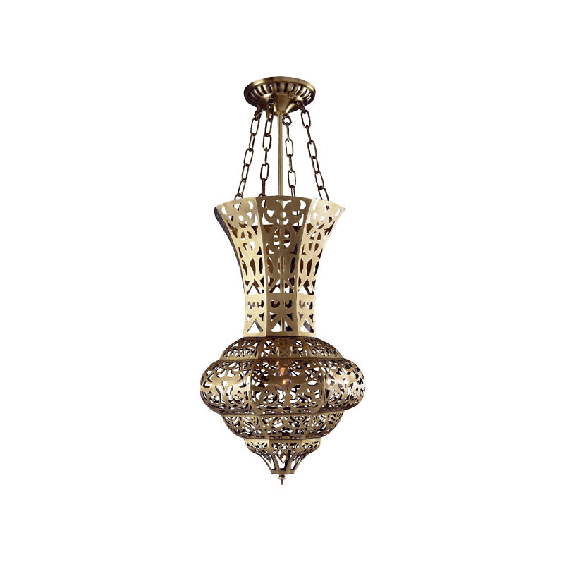 Antiqued Brass Ceiling Lamp with Vase Shade - Flush Mount, 3 Bulbs - Perfect for Dining Table Lighting