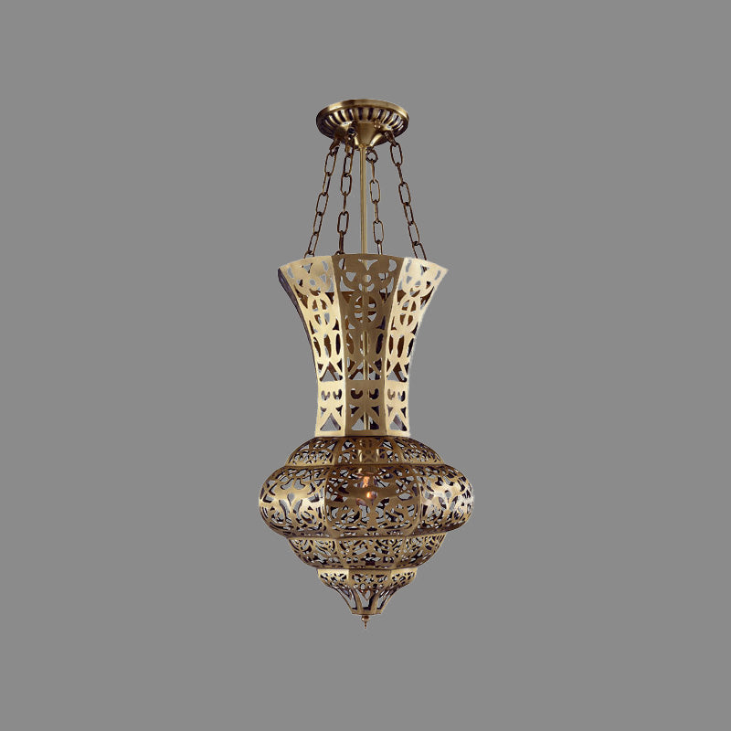 Antiqued Brass Ceiling Lamp with Vase Shade - Flush Mount, 3 Bulbs - Perfect for Dining Table Lighting