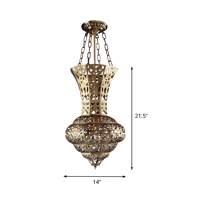 Antiqued Brass Ceiling Lamp with Vase Shade - Flush Mount, 3 Bulbs - Perfect for Dining Table Lighting