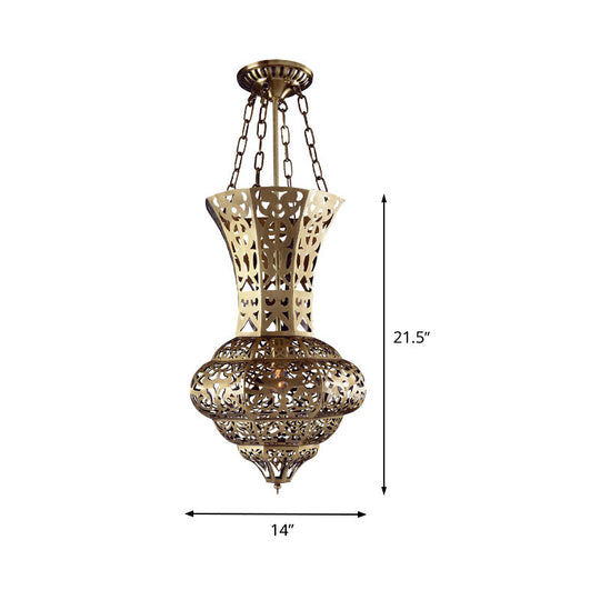 Antiqued Brass Ceiling Lamp With Vase Shade - Flush Mount 3 Bulbs Perfect For Dining Table Lighting