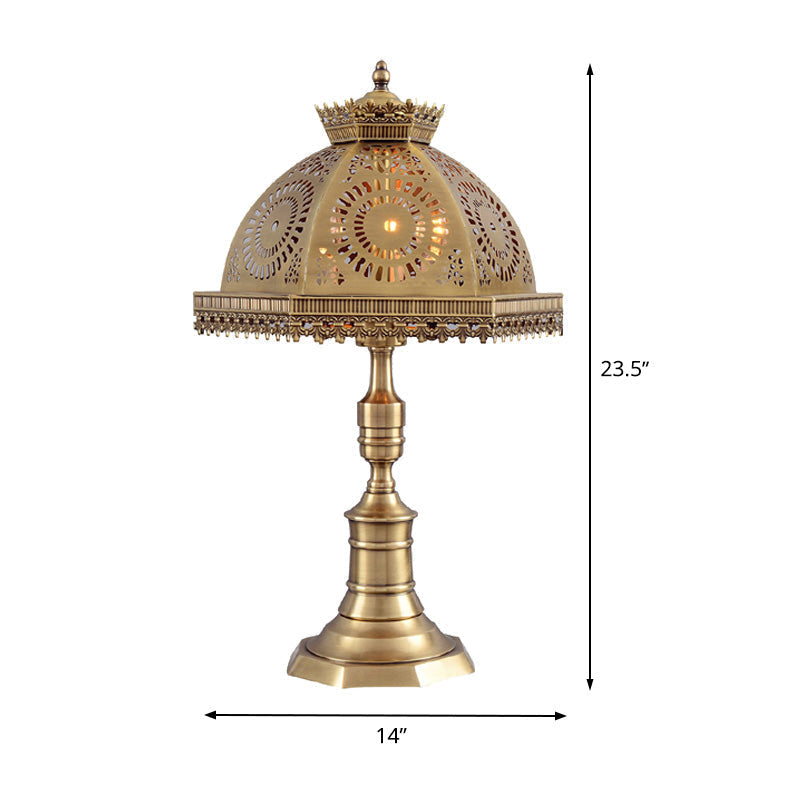 Traditional Brass Finish Dome Table Lamp With 3 Lights For Bedroom Nightstand