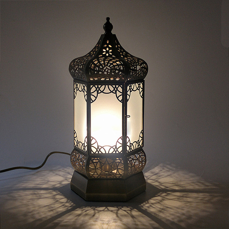 Brass Finish Task Light Lantern - Traditional Night Table Lamp