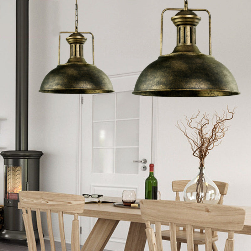 Industrial Domed Pendant Light - 1 Metal In Aged Silver For Dining Room Brass / 16