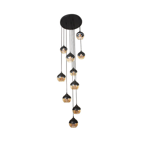 10-Light Hanging Stair Pendant with Cognac Glass Shades