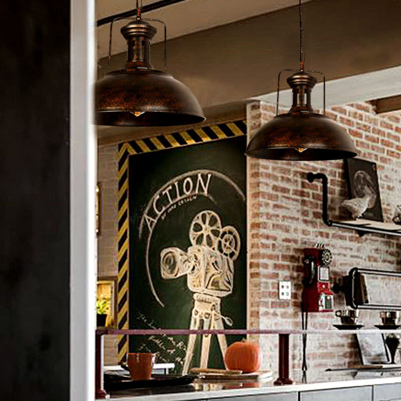 Industrial Domed Pendant Light - 1 Metal In Aged Silver For Dining Room Rust / 16