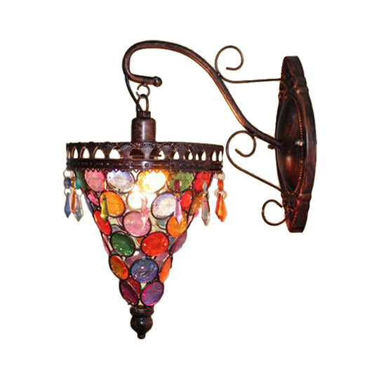 Art Deco Cone Metal Wall Lamp Sconce - Orange/Blue/Purple With Glass Accent Perfect For Living