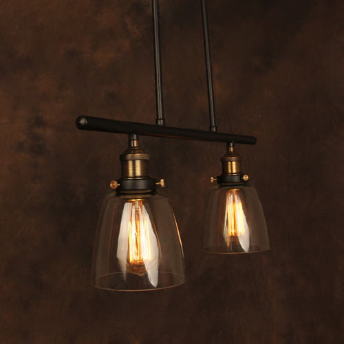 Industrial Clear Glass Pendant Light - Cone Shade 2/3 Lights Black Hanging Lamp Kit For Dining Room