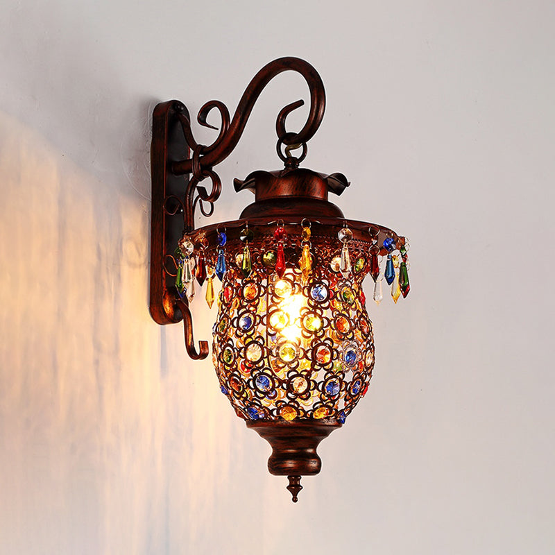 Traditional Wall Sconce Lamp - Head Mounted Light Fixture With Copper Urn/Globe Metal Shade 8/12 W