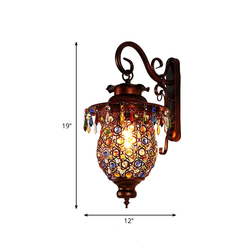 Traditional Wall Sconce Lamp - Head Mounted Light Fixture With Copper Urn/Globe Metal Shade 8/12 W