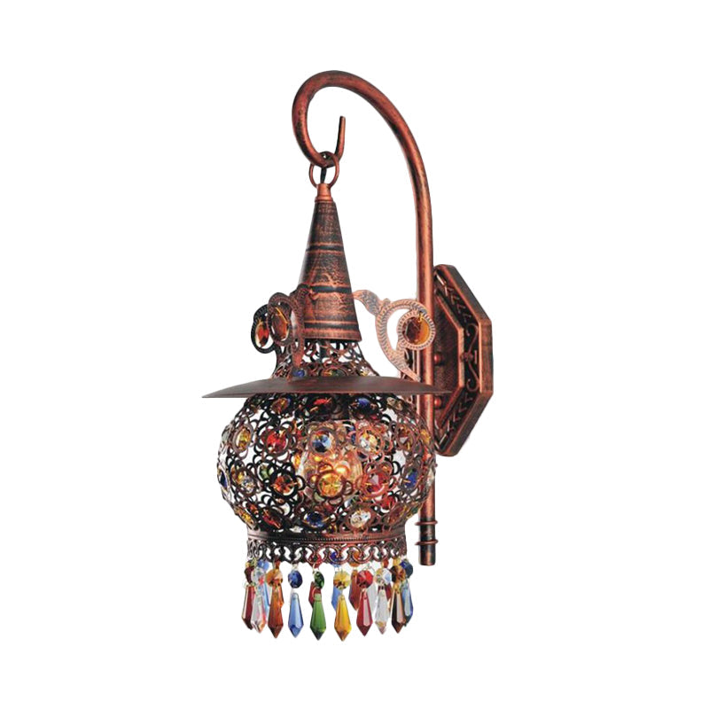 Traditional Wall Sconce Lamp - Head Mounted Light Fixture With Copper Urn/Globe Metal Shade 8/12 W