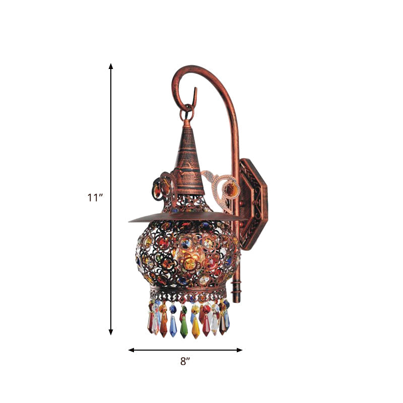 Traditional Wall Sconce Lamp - Head Mounted Light Fixture With Copper Urn/Globe Metal Shade 8/12 W