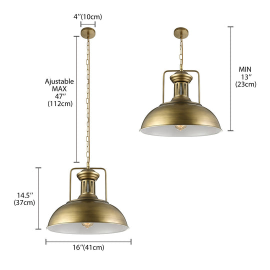 Rustic Metal Bowl Pendant Light - Black/Bronze/Brass, 1-Light, 13"/16" Dia - Restaurant Hanging Lamp